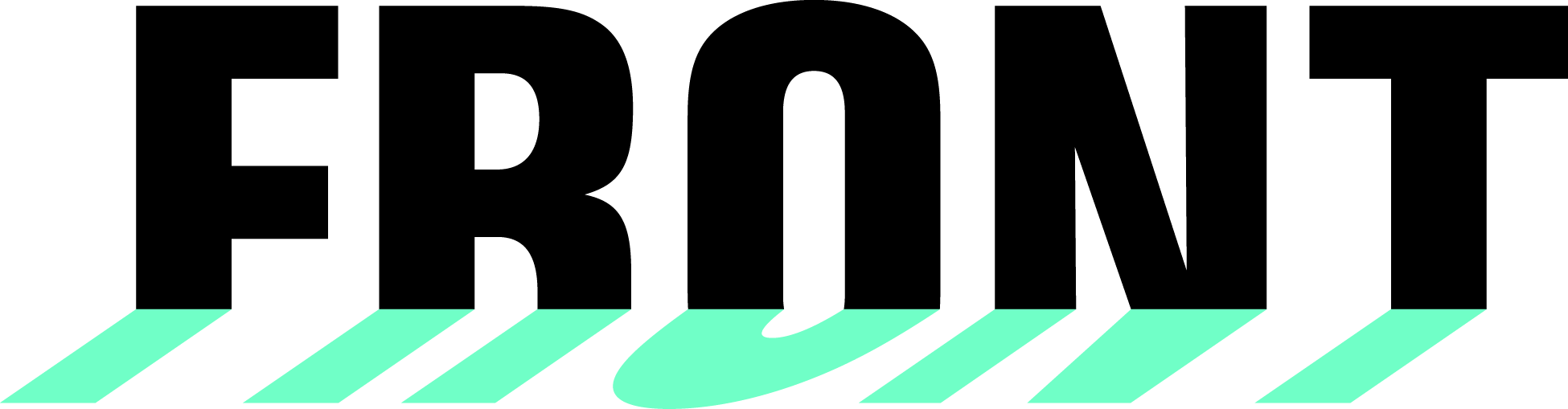 Logo design for FRONT International, featuring black and green typeface
