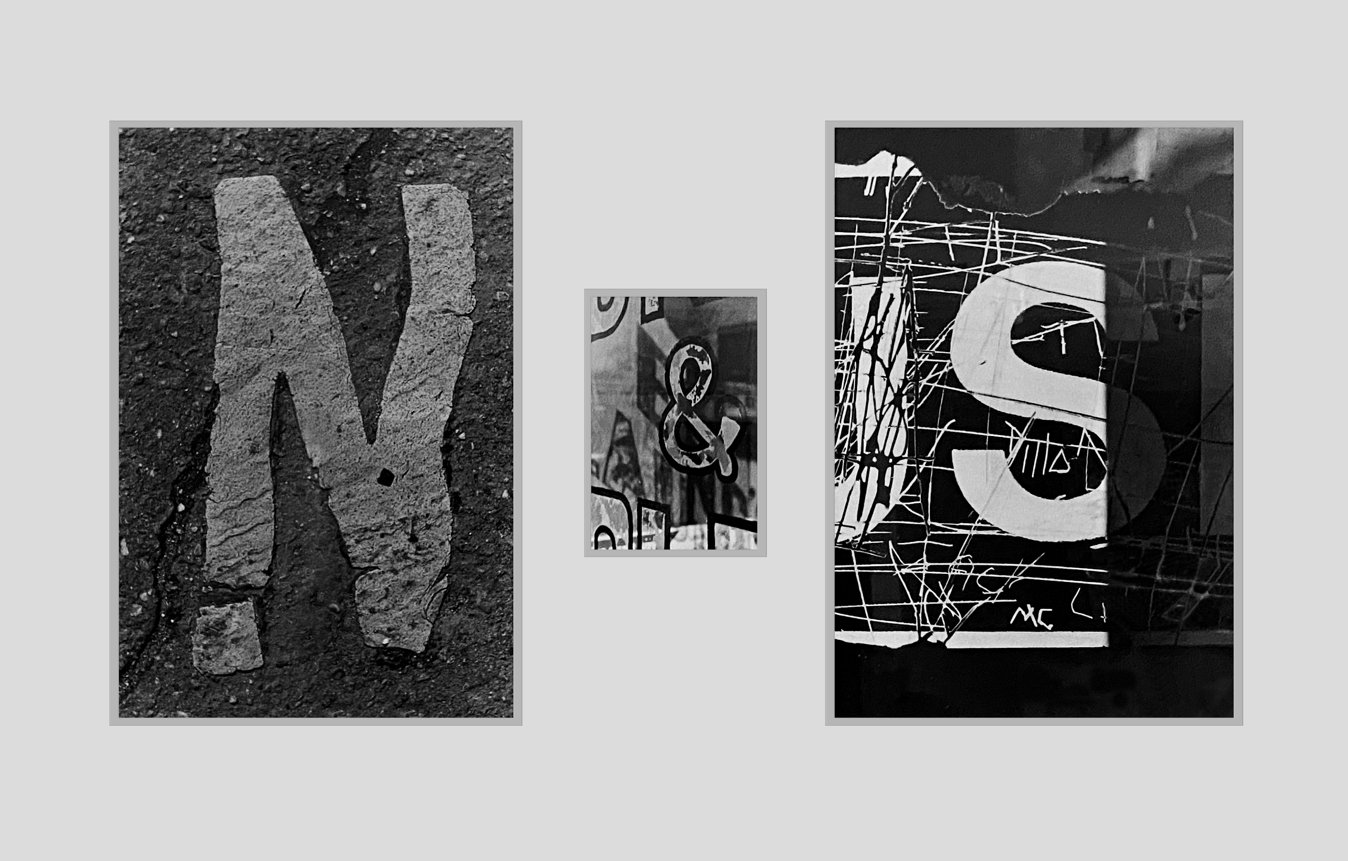 Lee Friedlander black and white photographs, spelling "N and S" for the graphic design firm "Nesnadny and Schwartz"