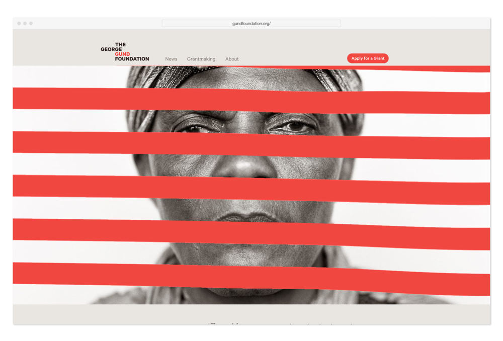 Web browser view of The George Gund Foundation annual website design, featuring portraits by Fazel Sheikh
