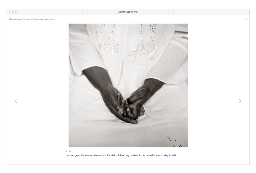 Web browser view of The George Gund Foundation annual website design, featuring hands photographed by Fazel Sheikh